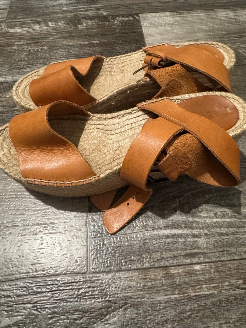 Women's Tan Leather Espadrille Sandals